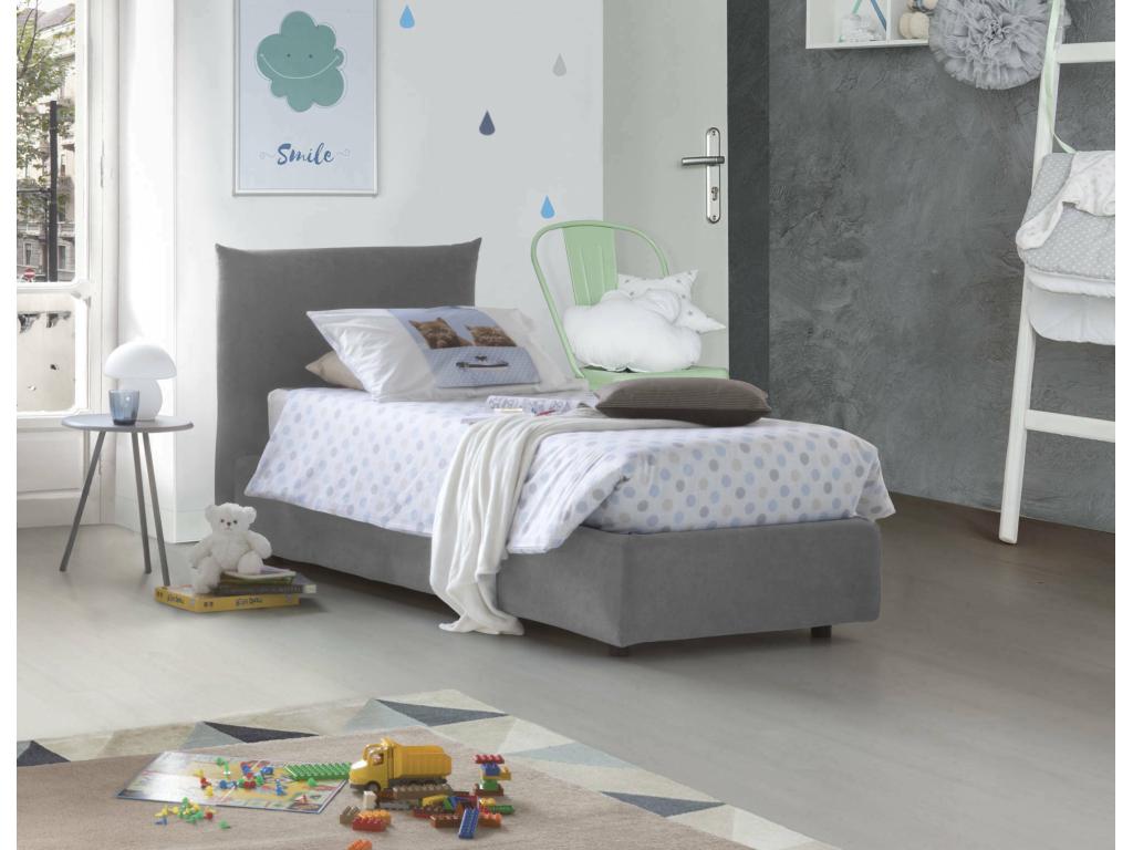 Lit simple Luxameub Letto contenitore con rivestimento in tessuto Made in Italy Ouverture laterale con materasso 80x190 cm incluso Grigio MAQQ55668