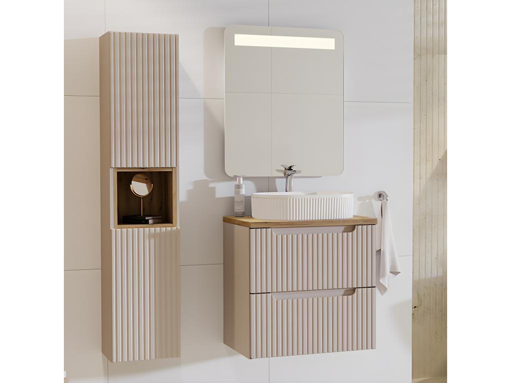 Insieme mobile semplice vasque 60 cm 2 cassetti e colonne Luxameub Cachemire et Bois CQHE35885