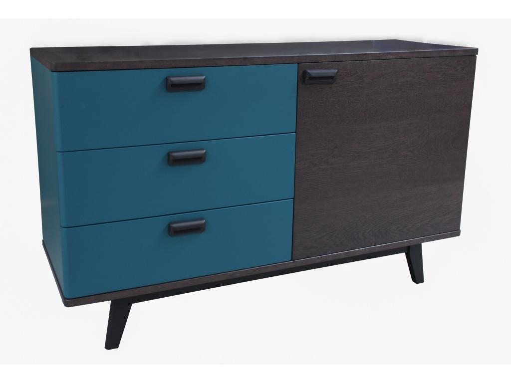 Credenza rovere antracite massiccio e laccato 3 cassetti 1 porta - 130L x 48P IBUI64108