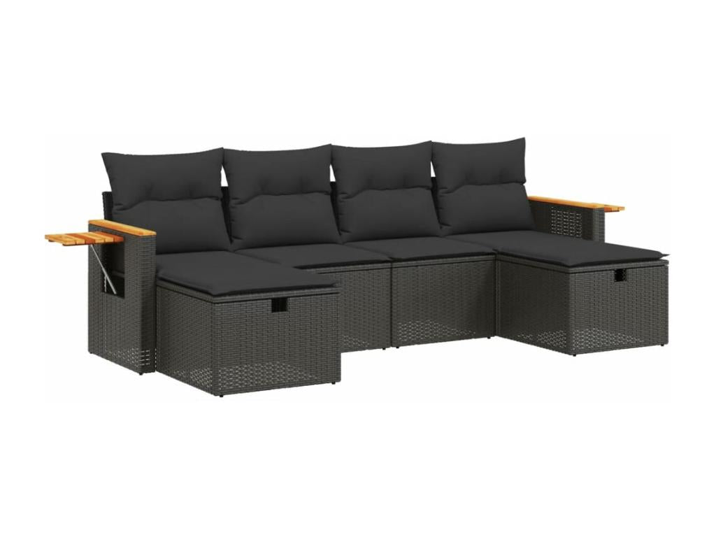 Set salotto da giardino 6 pezzi con coussins resina intrecciata nera ZXIA88366