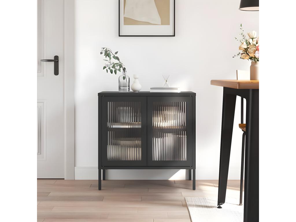 Credenza nera 70x35x70 cm verre et acier IGVE08181