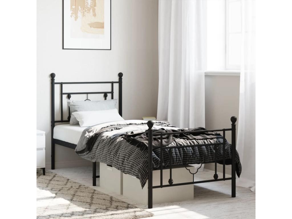 Struttura letto in metallo con testiera/pied de lit nero 80x200 cm LCMJ94528