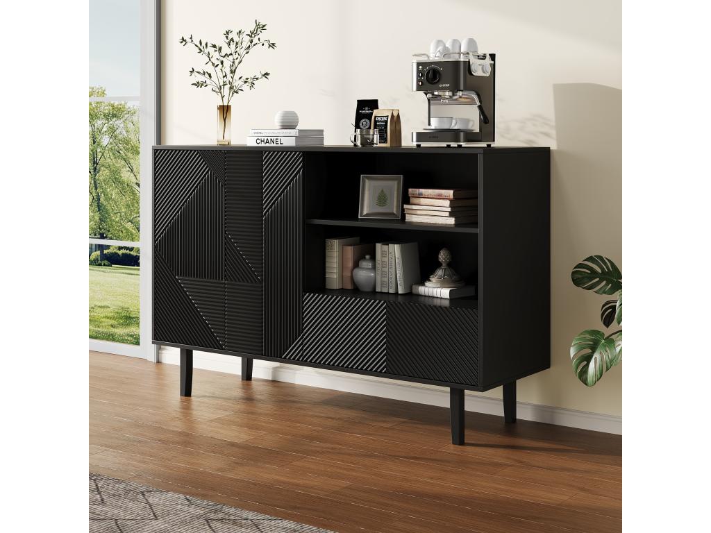 Credenza con 2 porte e 1 cassetto - 125x40x86 cm - Panneaux de particules - Nero opaco YJTO71606
