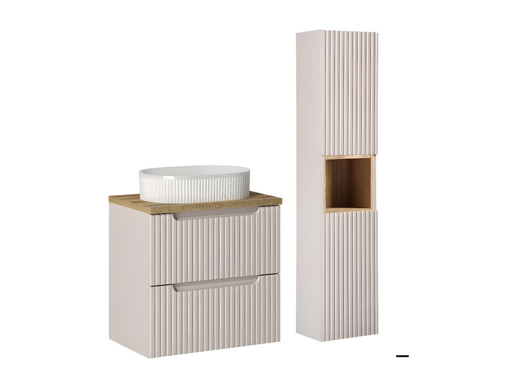 Insieme mobile semplice vasque 60 cm 2 cassetti e colonne Luxameub Cachemire et Bois CQHE35885