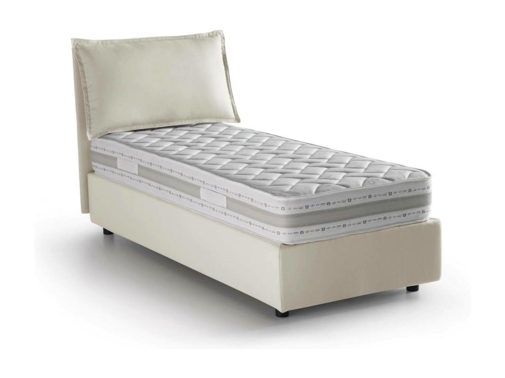 Letto contenitore Mobenze con rivestimento in tessuto Made in Italy Apertura frontale con materasso 90x190 cm incluso Beige NUGJ22199