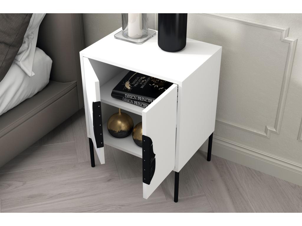 Comodino bianco Mobenze con accenti neri / 54 cm DOVJ53568