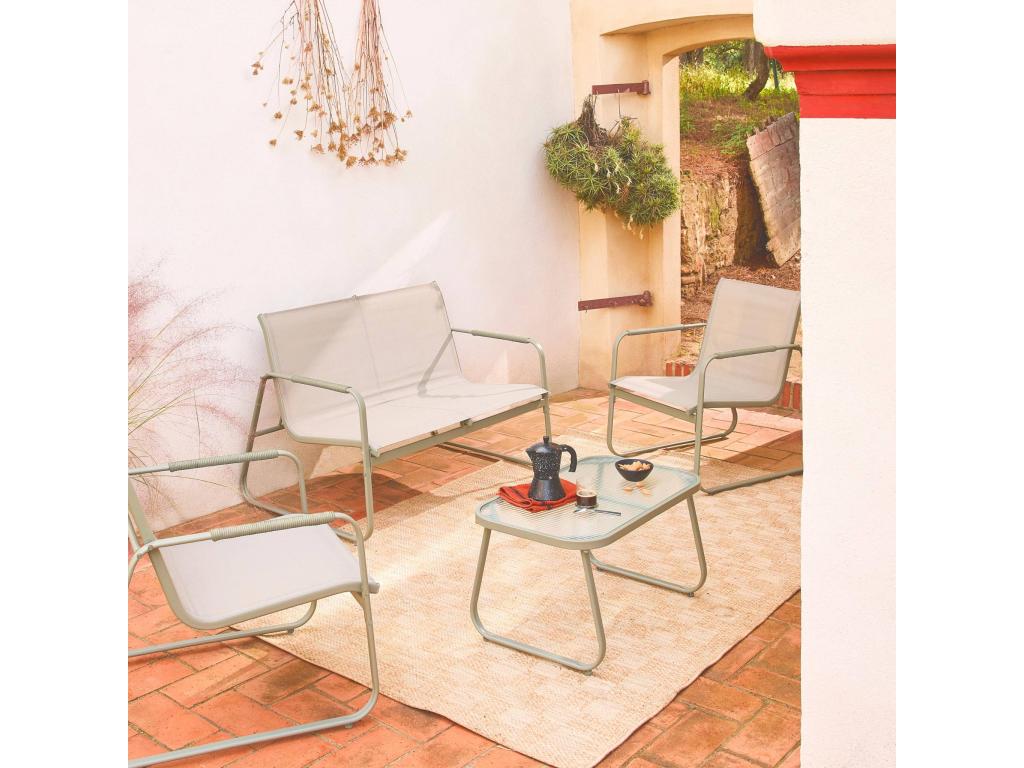 Set salotto da giardino kaki Luxameub alluminio- 4 posti- un divano- un tavolo- deux fauteuils Luxameub GMIR78733