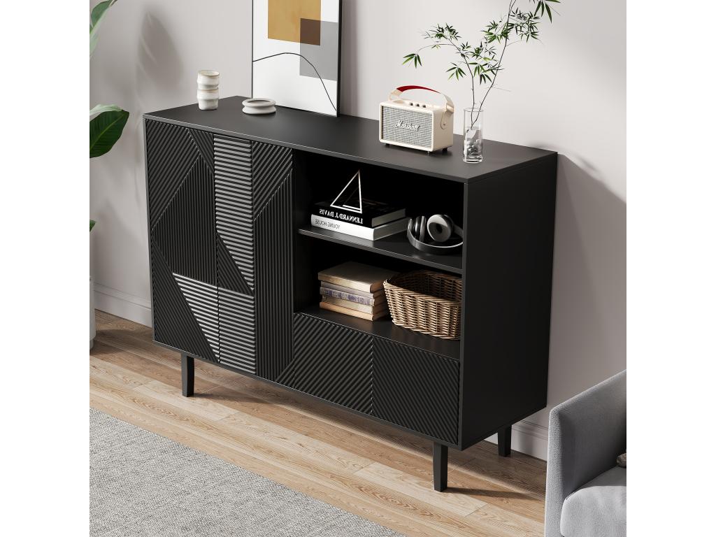 Credenza con 2 porte e 1 cassetto - 125x40x86 cm - Panneaux de particules - Nero opaco YJTO71606