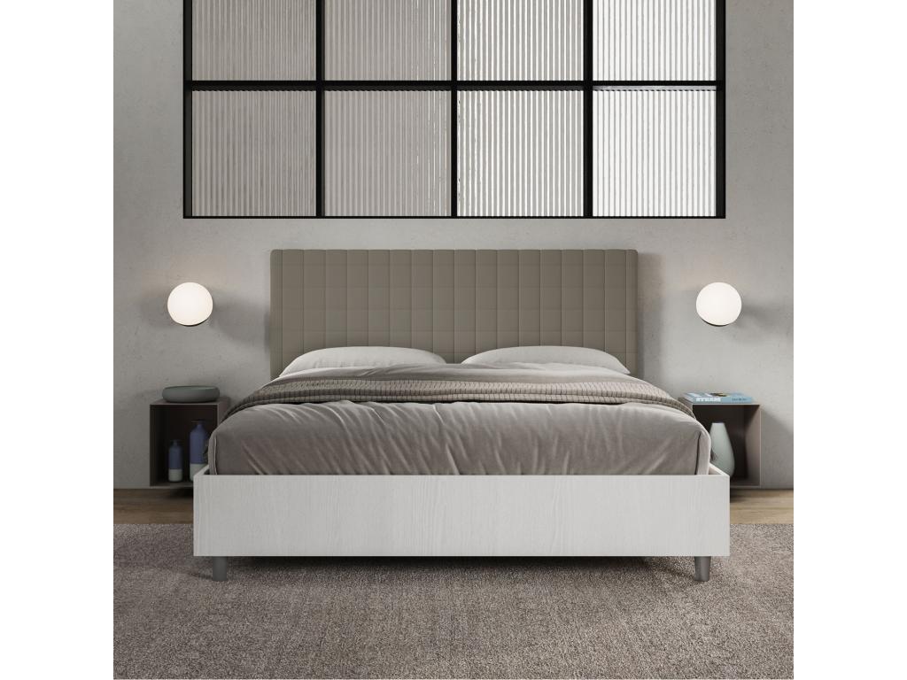 Letto contenitore 160x200 struttura frêne bianco Testiera similicuir cappuccino Burmy YXJL98881