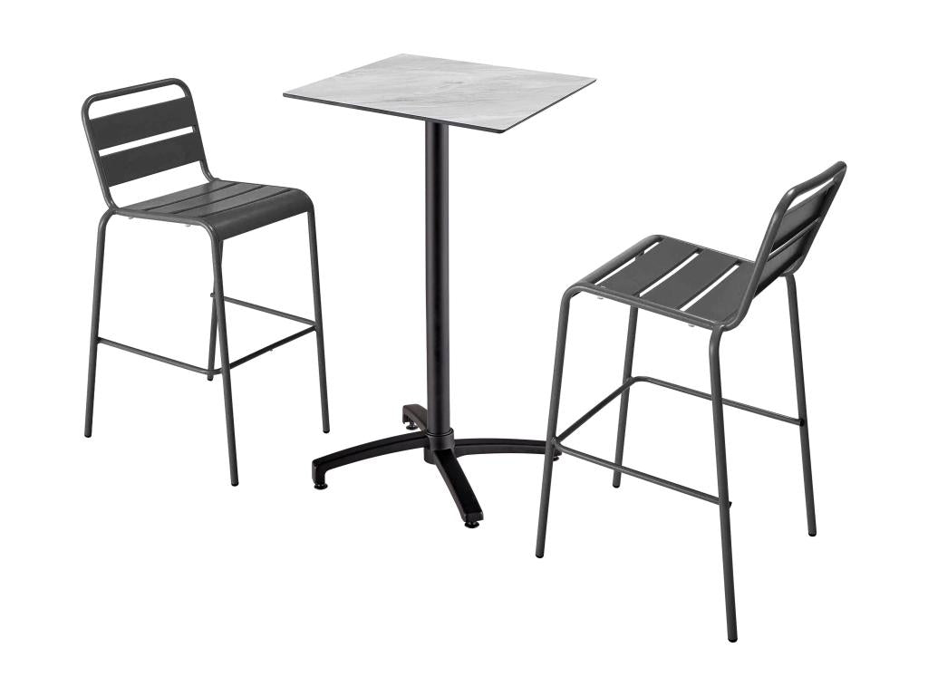 Tavolo Ensemble haute stratifié marmo e 2 chaises hautes grey DSKN40647