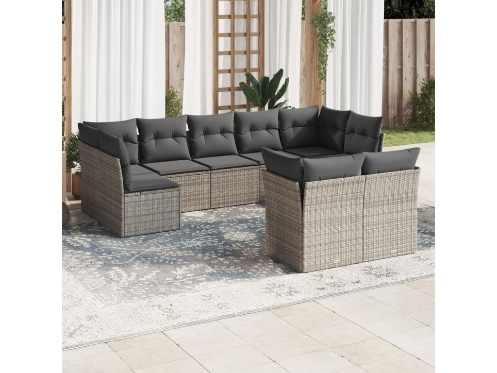 Set da giardino 9 pezzi con cuscini in resina intrecciata grigia GLTY55035