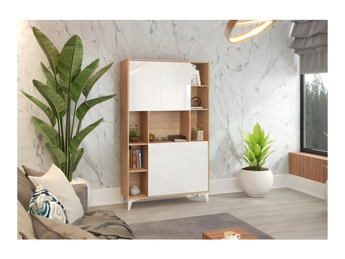 Armadio Placard trasformabile in scrivania e tavolo Home Luxameub 175x105x34cm « PINPAI 2-Bianco brillante frontale /Chêne Luxameub corpo » NMWT58429