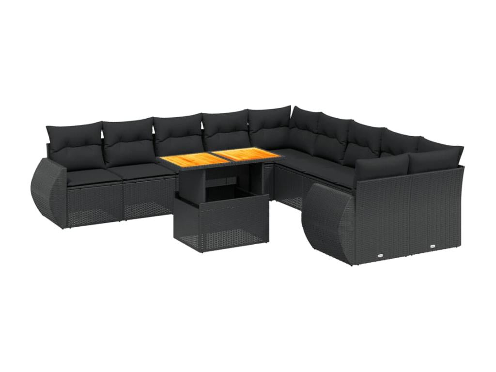 Set di mobili da esterno in vimini intrecciato in resina nera - dlz1766571366383