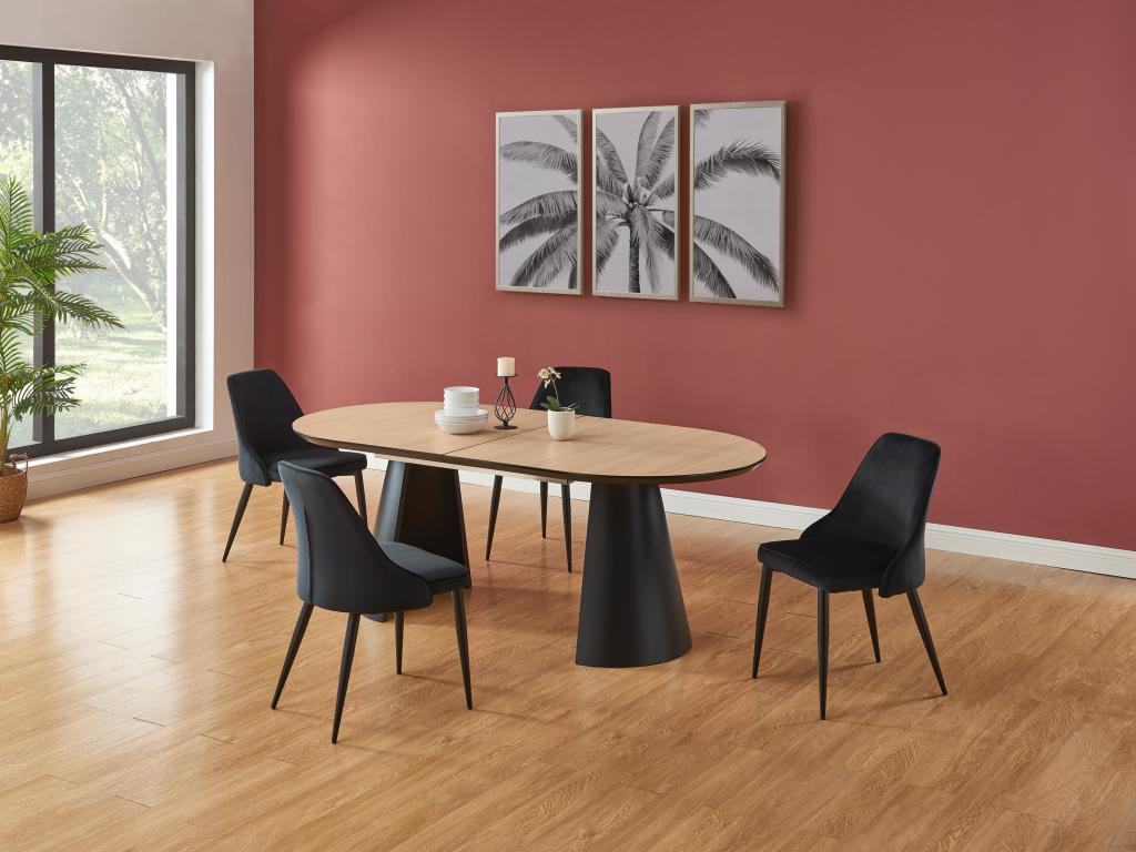 Tavolo da pranzo allungabile per 8-14 persone in MDF e metallo - Naturale chiaro e Nero - Luxameub LLXC56929
