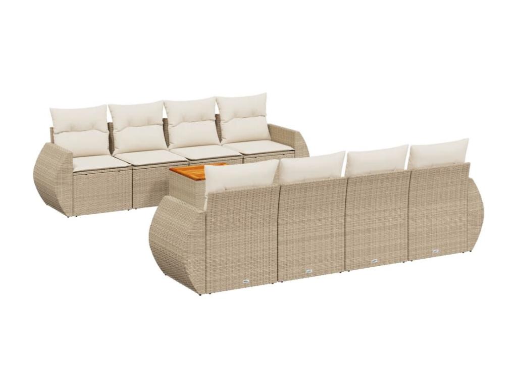 Set da giardino con cuscini 9 pezzi in resina intrecciata beige ZGHZ38281