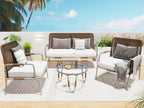 Set da giardino in poliestere - 4 posti - 1 tavolo, 2 sedie e 1 tavolo basso - Marrone RVTD99092