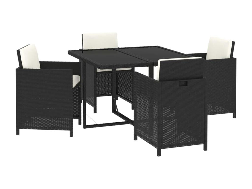 Ensemble à dîner de jardin con coussins 5 pz poly rotin nero DRQA34609