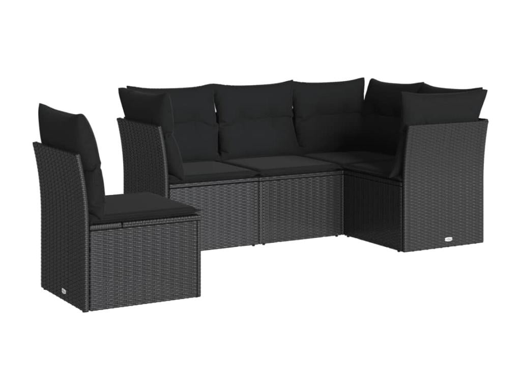 Set da giardino 5 pezzi con cuscini in resina intrecciata nera VKVR73150