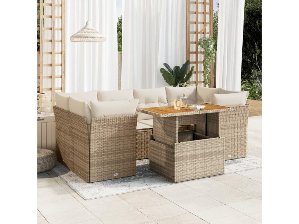 Set di mobili da esterno in vimini intrecciato in resina beige - dlz1766571858439