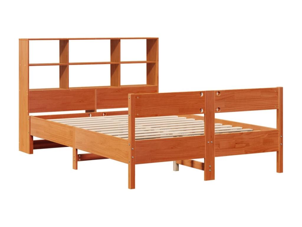 Lit bibliothèque sans Materasso cire marron 120x200 cm pin massif FQEV25465