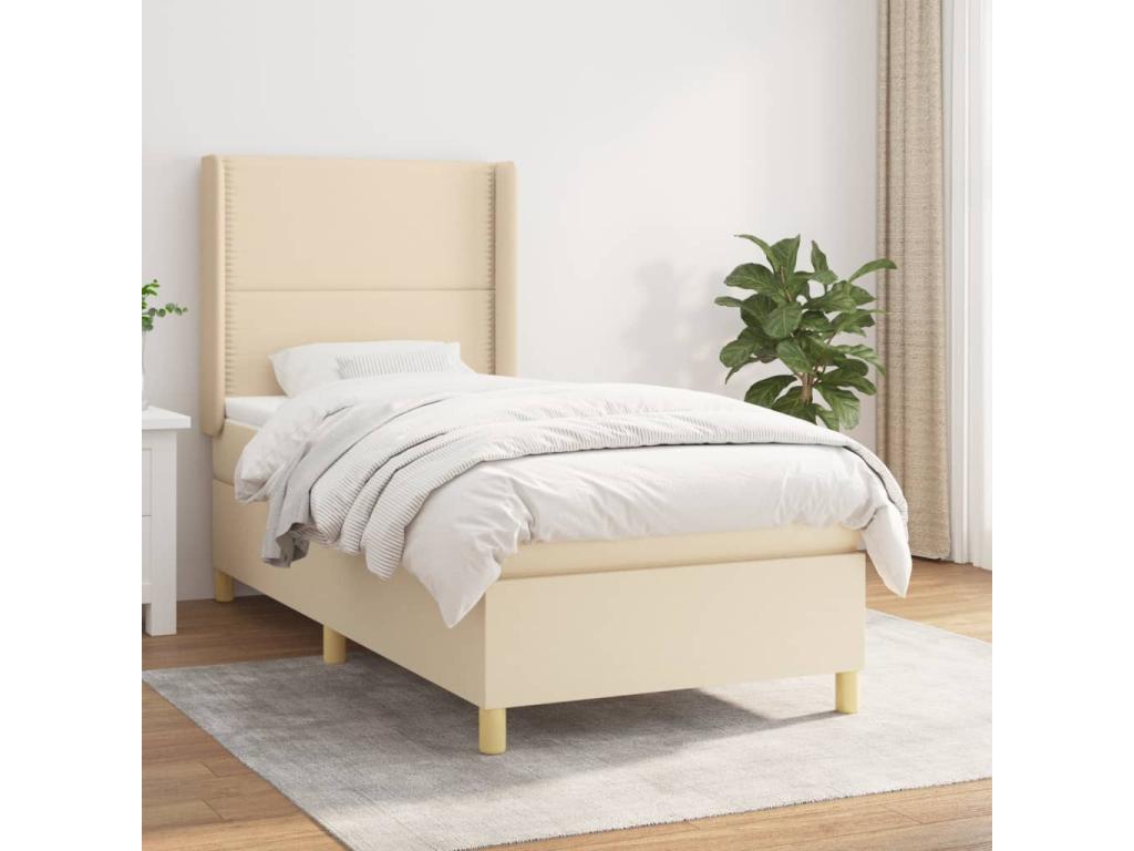 Lit à sommier tapissier con Materasso Crema 100x200 cm Tissu ERER11936