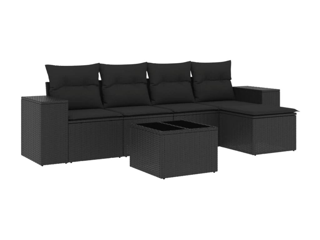 Set da giardino 6 pezzi con cuscini in resina intrecciata nera LTYS33959