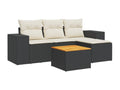 Set da giardino 5 pezzi con cuscini in resina intrecciata nera BSTG27045