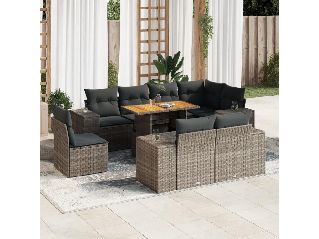 Set di mobili da esterno in vimini intrecciato in resina grigia - dlz1766571792584