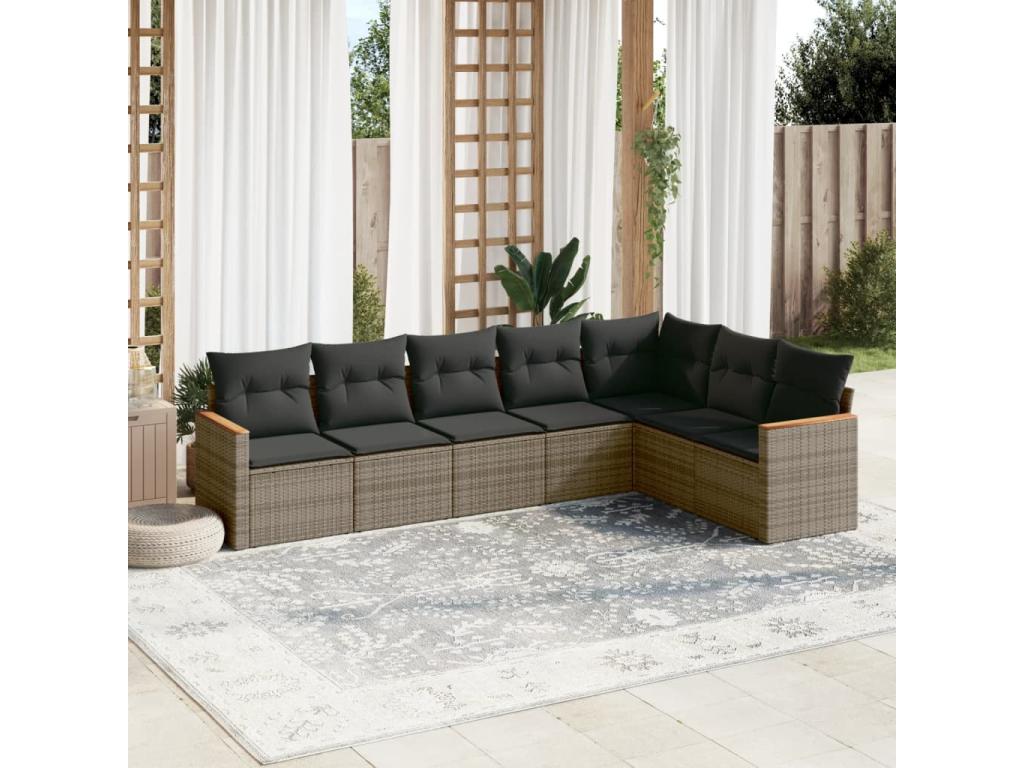 Set da giardino con cuscini 7 pezzi in resina intrecciata grigia UHTC94702
