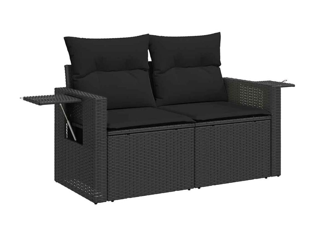 Set da giardino 9 pezzi con cuscini in resina intrecciata nera QVVI94744