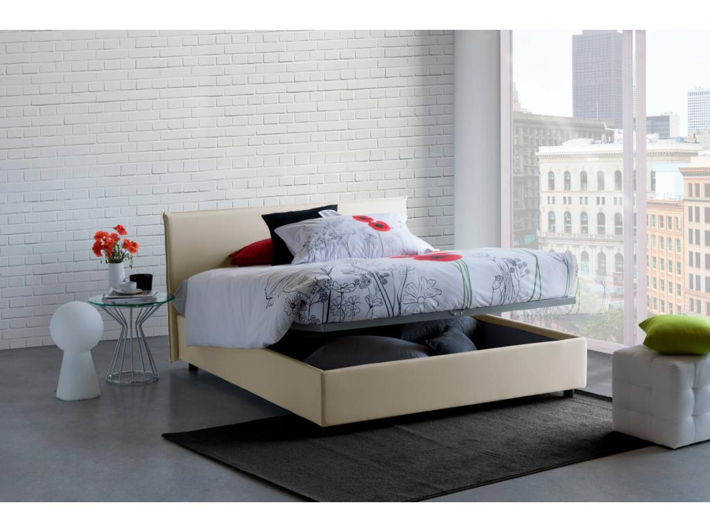 Letto matrimoniale Mobenze Contenitore con rivestimento in tessuto Made in Italy Apertura frontale con materasso 140x190 cm incluso Beige OPVN15443