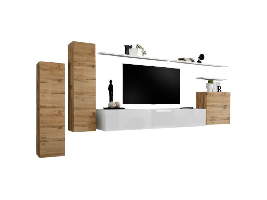 Insieme di mobili da salone della collezione Mobenze I design coloris chêne et white brillante. PPMG78323