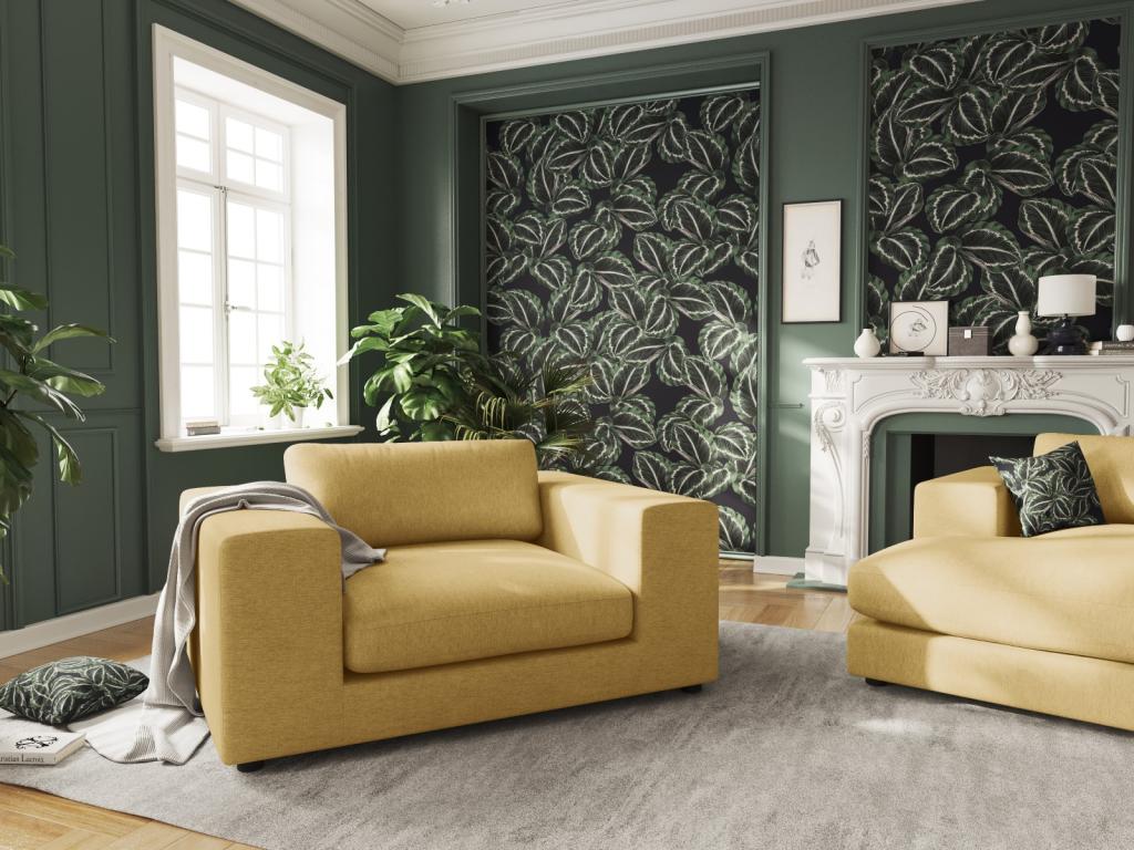 Mobenze - Divano Mobenze 1,5 posti struttura in tessuto giallo - 156x122x72cm ZEGA77197