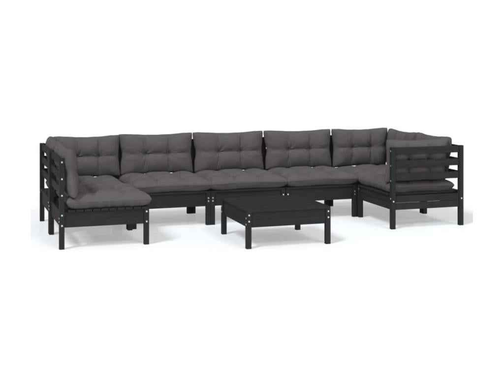 Set da giardino 8 pezzi con cuscini Nero Bois de pin EETA28172