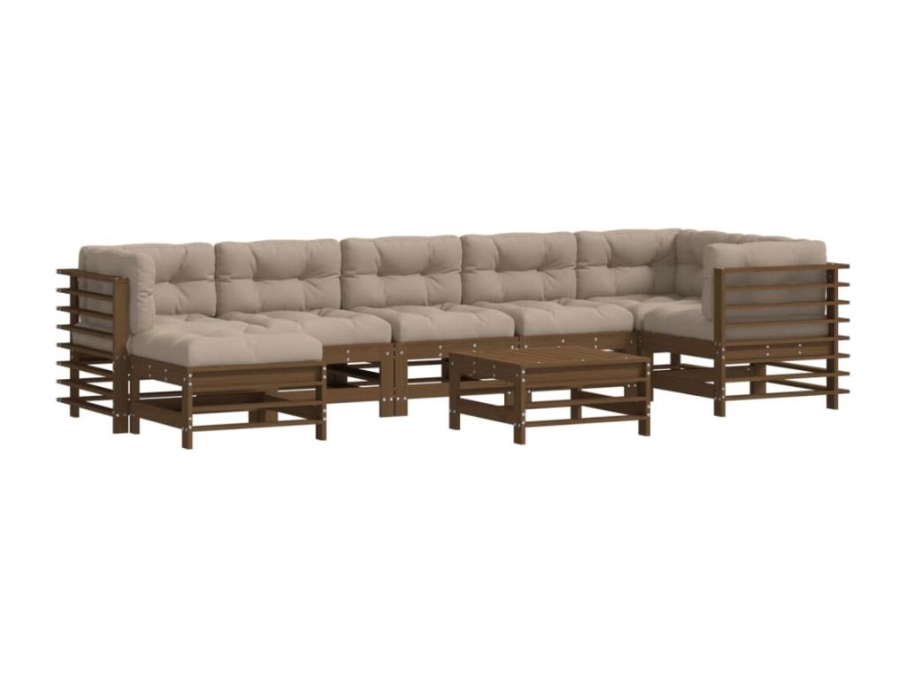 Set salotto da giardino 8 pezzi con coussins marrone miele massiccio Mobenze FBWK91735