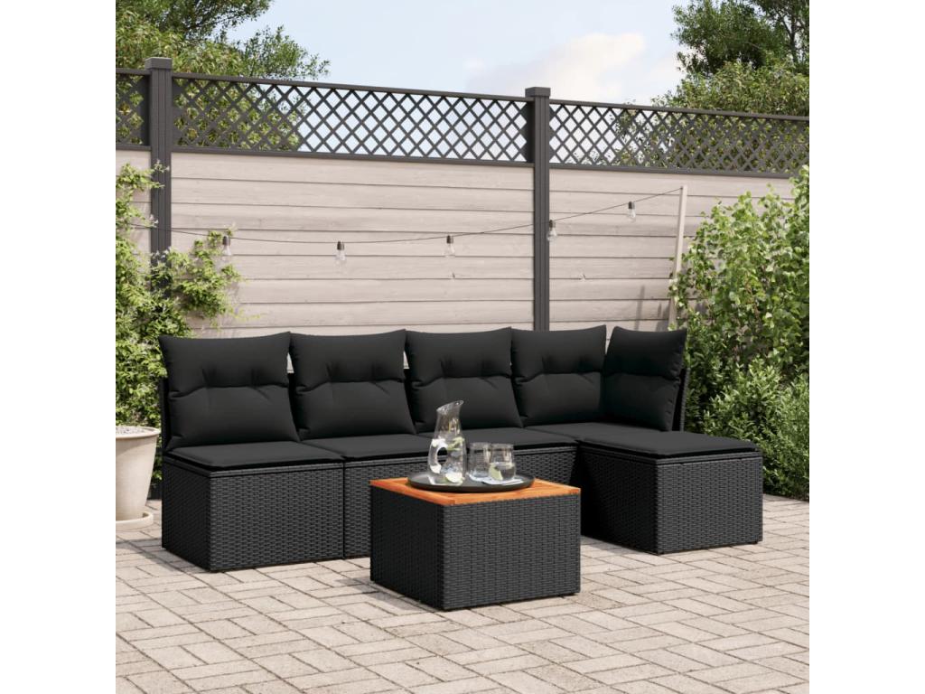Set da giardino 6 pezzi con cuscini in resina intrecciata nera UZFT33003