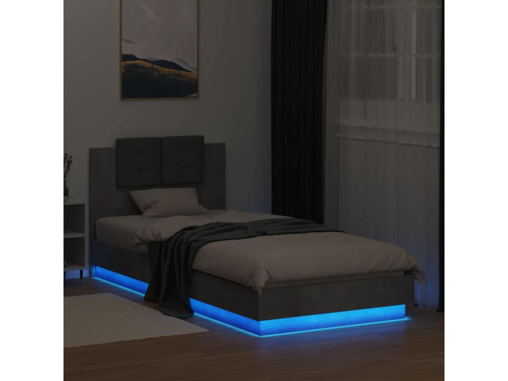 Struttura letto Testiera e Mobenzeères LED grigio cemento 90x200 cm DCWV16283