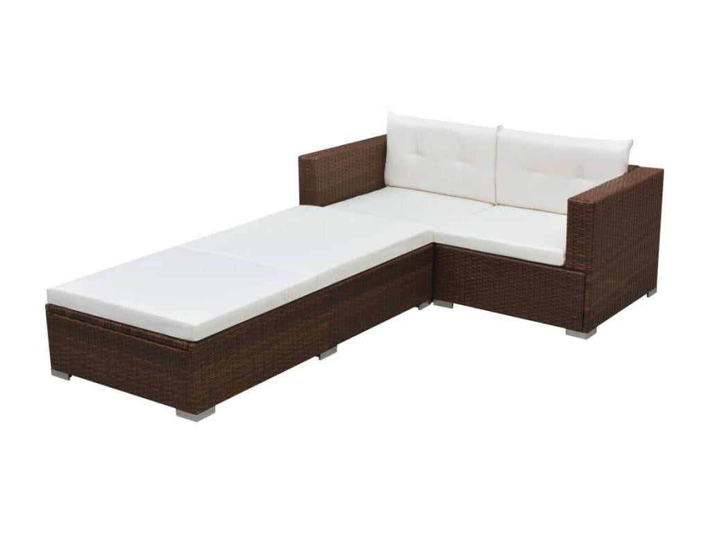 Set da giardino 3 pezzi con cuscini in resina intrecciata Marrone XQIM59763