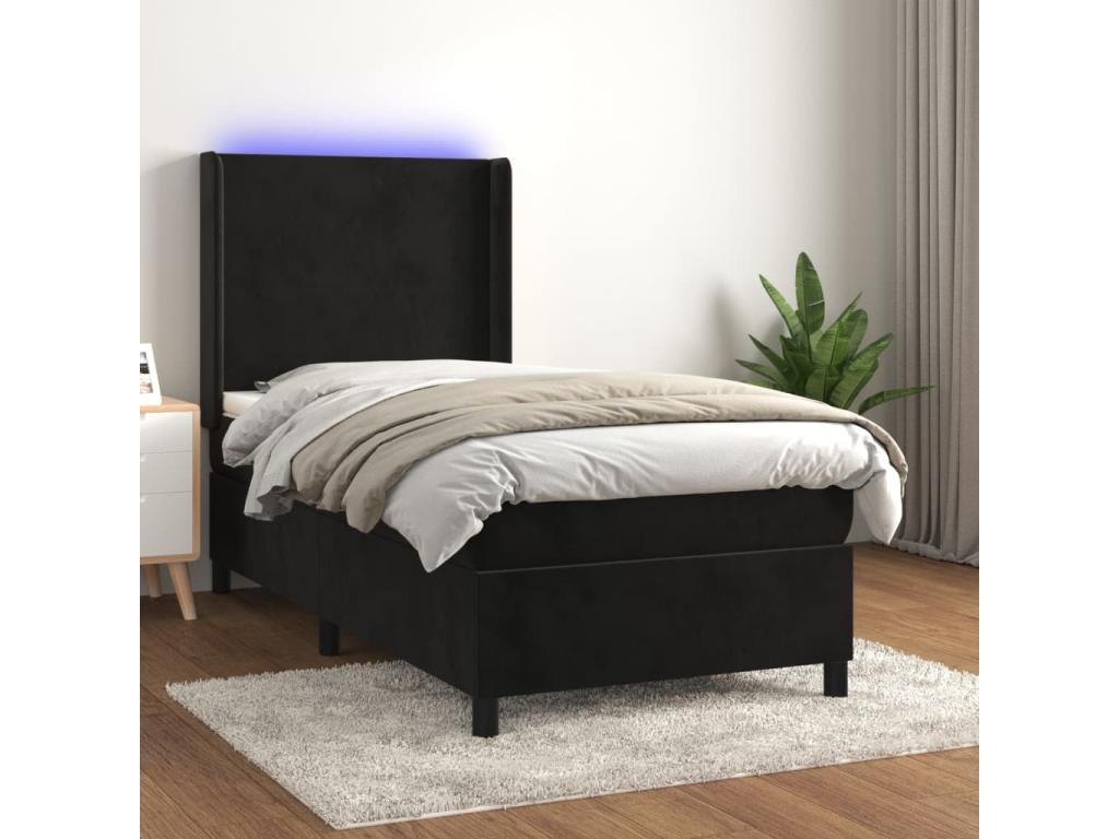 Sommier à Luxameub de lit Materasso et LED Nero 90x190 cm Velours BAIG25328
