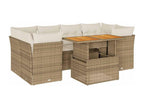 Salotto da giardino con cuscini 7 pezzi in resina intrecciata beige BIDU80048