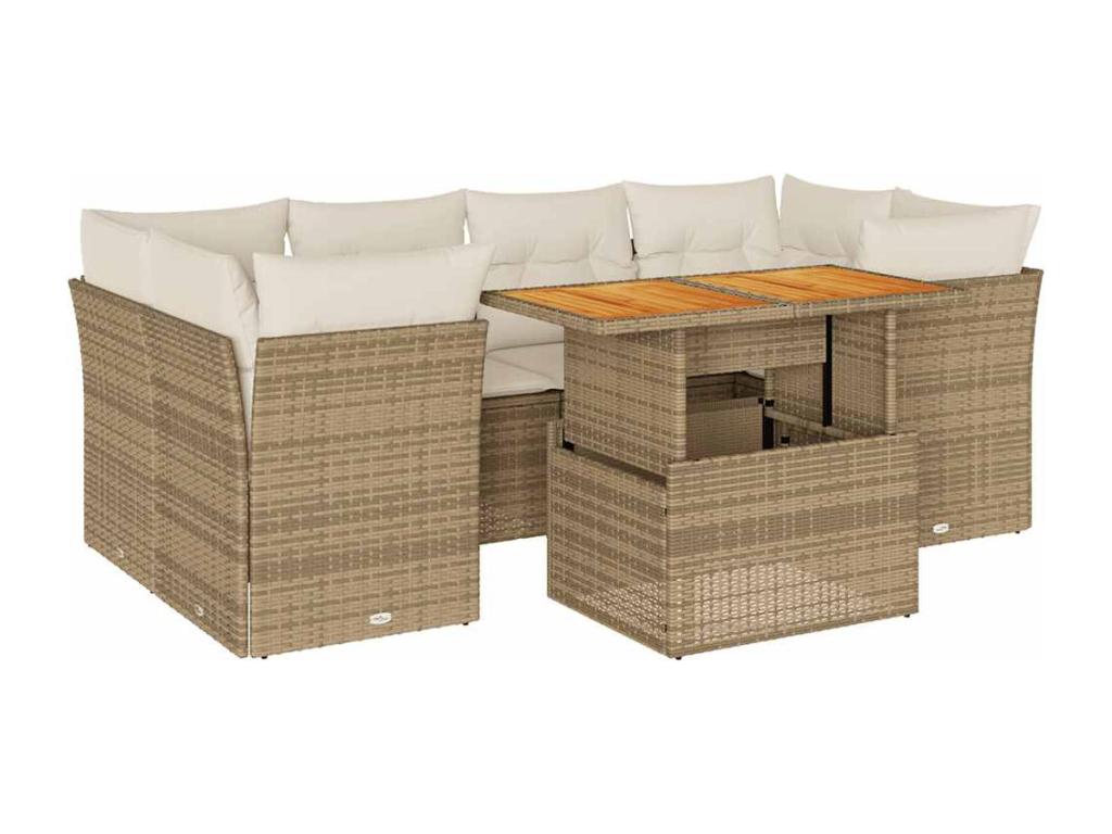 Salotto da giardino con cuscini 7 pezzi in resina intrecciata beige BIDU80048