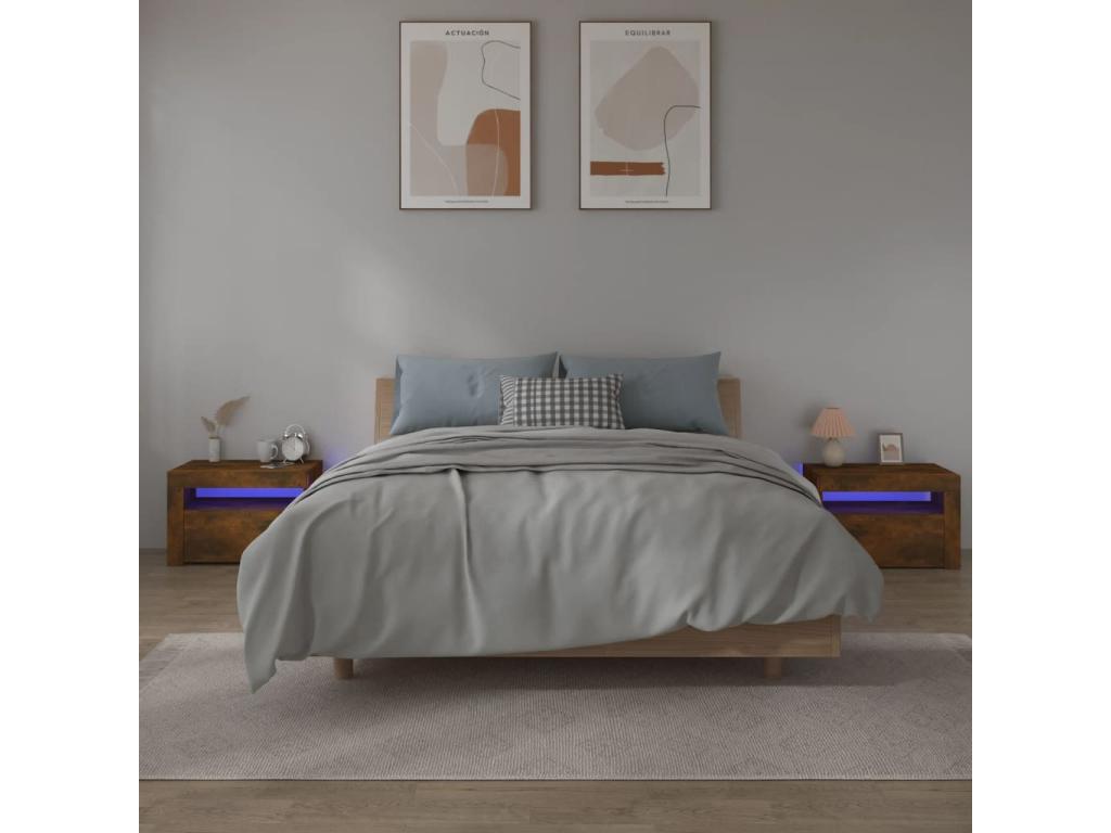 Comodini 2 pezzi con LED chêne fumé 60x35x40 cm KMMK07566