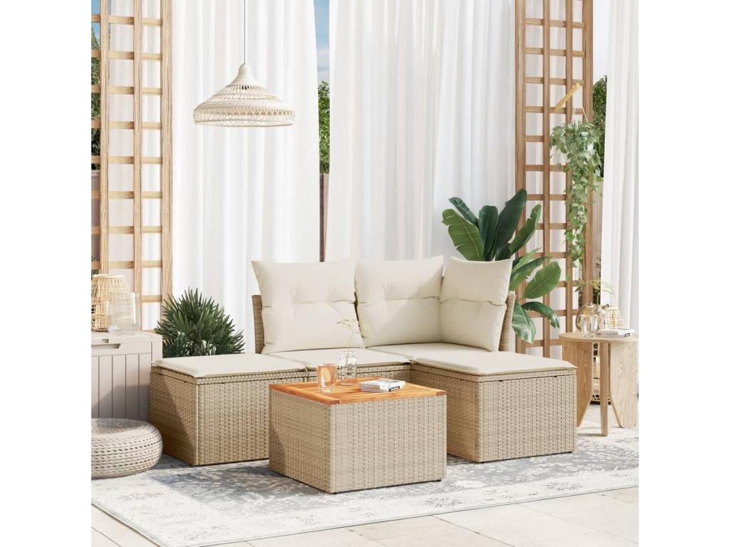 Set da giardino con cuscini 5 pezzi in resina intrecciata beige YXXG59083