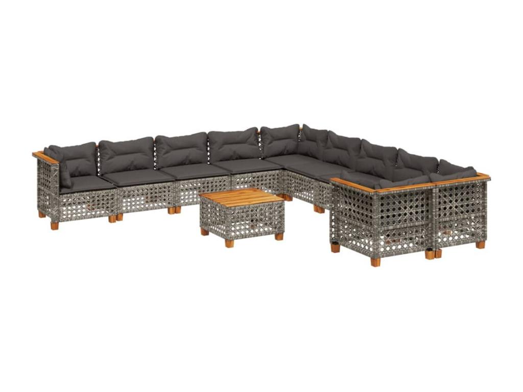 Set da giardino 11 pezzi con cuscini in resina intrecciata grigia DLIC66083