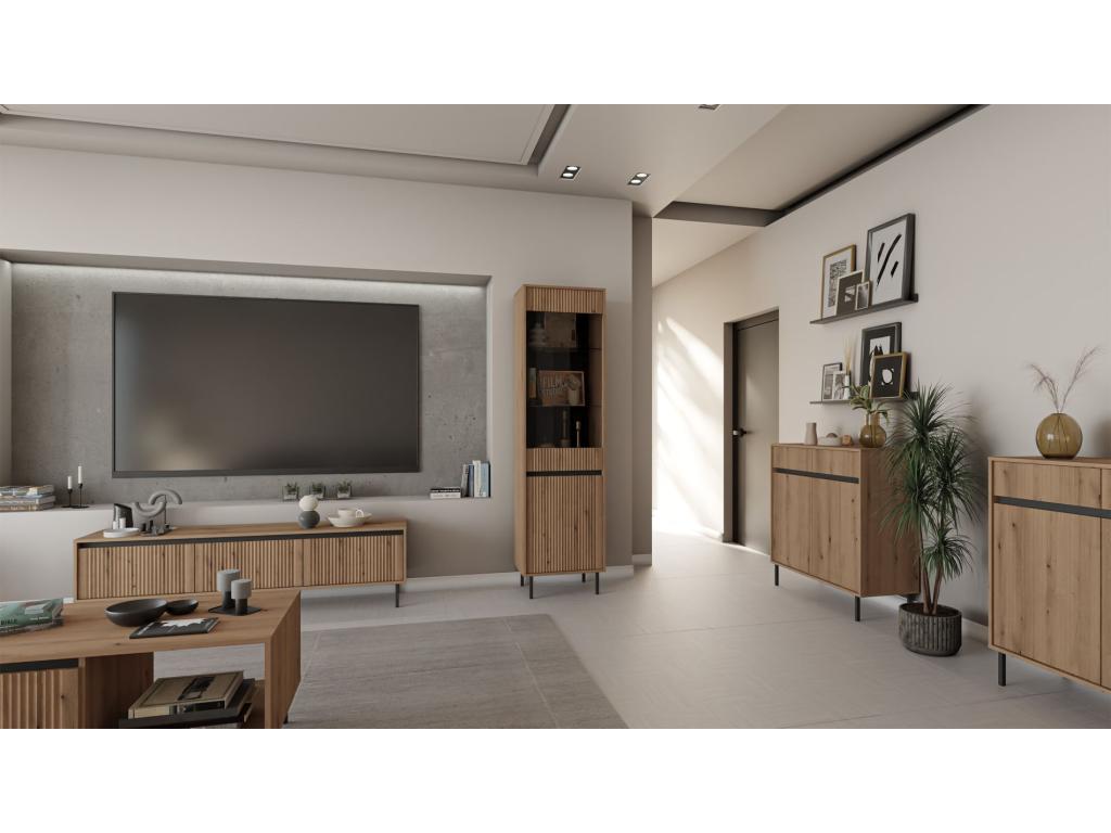 Mobile TV 3 ripiani con gambe nero - 179 cm - chêne Mobenze ITGC53780