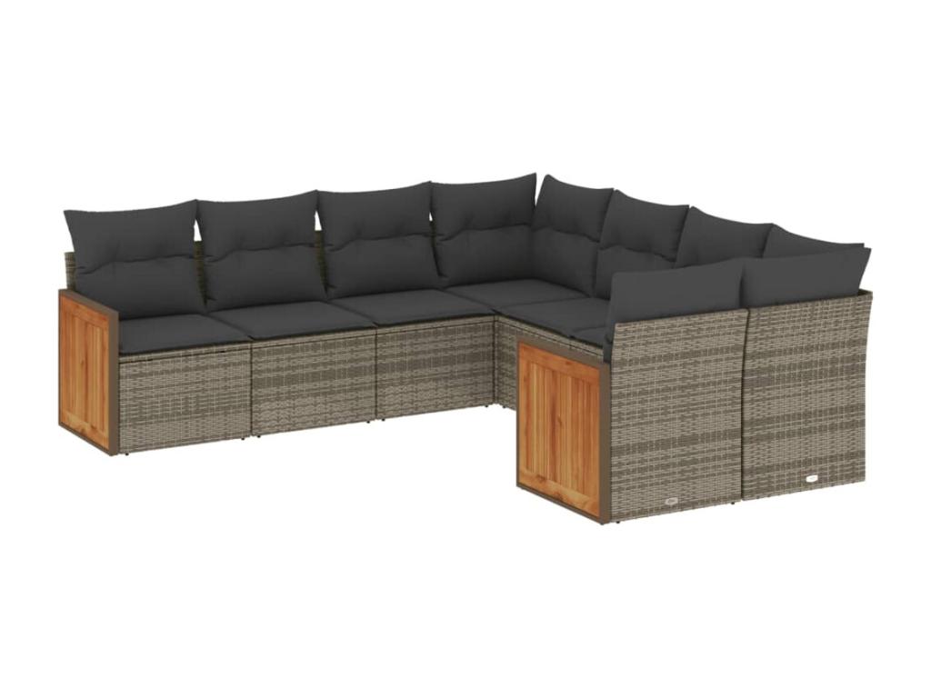 Set da giardino 8 pezzi con cuscini in resina intrecciata grigia NYMC22342