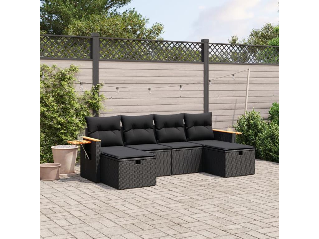 Set salotto da giardino 6 pezzi con coussins resina intrecciata nera ZXIA88366