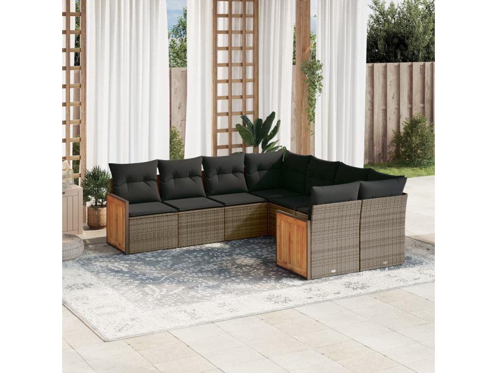 Set di mobili da esterno in vimini intrecciato in resina grigia - dlz1766571354332