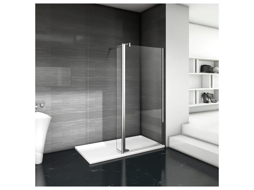 Paroi de douche à l'italienne 50 40x200cm con retour pivotant - Verre 8mm trempé - con barre de fixation 140cm en carré YOUY71302