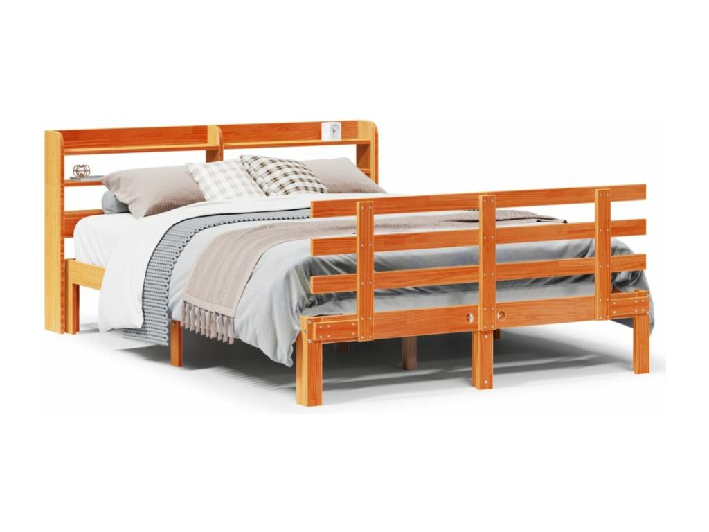 Bed frame et Headboard sans Mattress cire marron 140x200 cm AEDQ80237